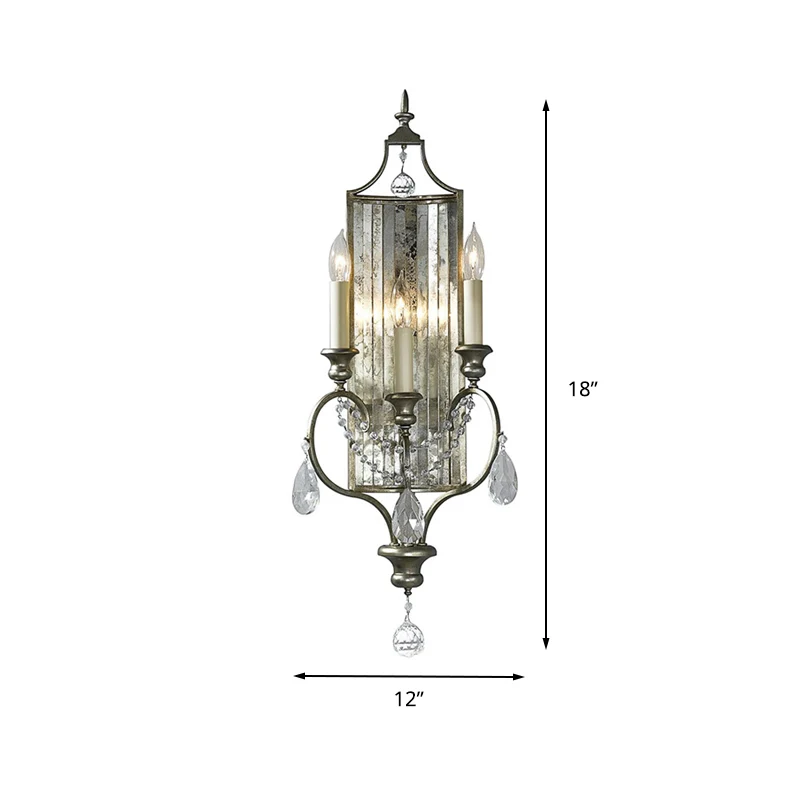 Zilveren kandelaar schanslamp landelijk metaal 3-lichts slaapkamer wandmontage verlichting met kristallen druppel Clearhalo