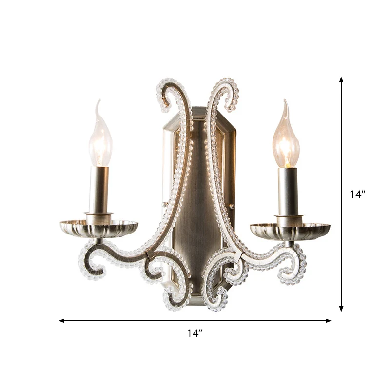 Zilveren kandelaar wandgemonteerde verlichting Traditionele Crystal Strand 1/2-lamp slaapkamer wandlamp Clearhalo