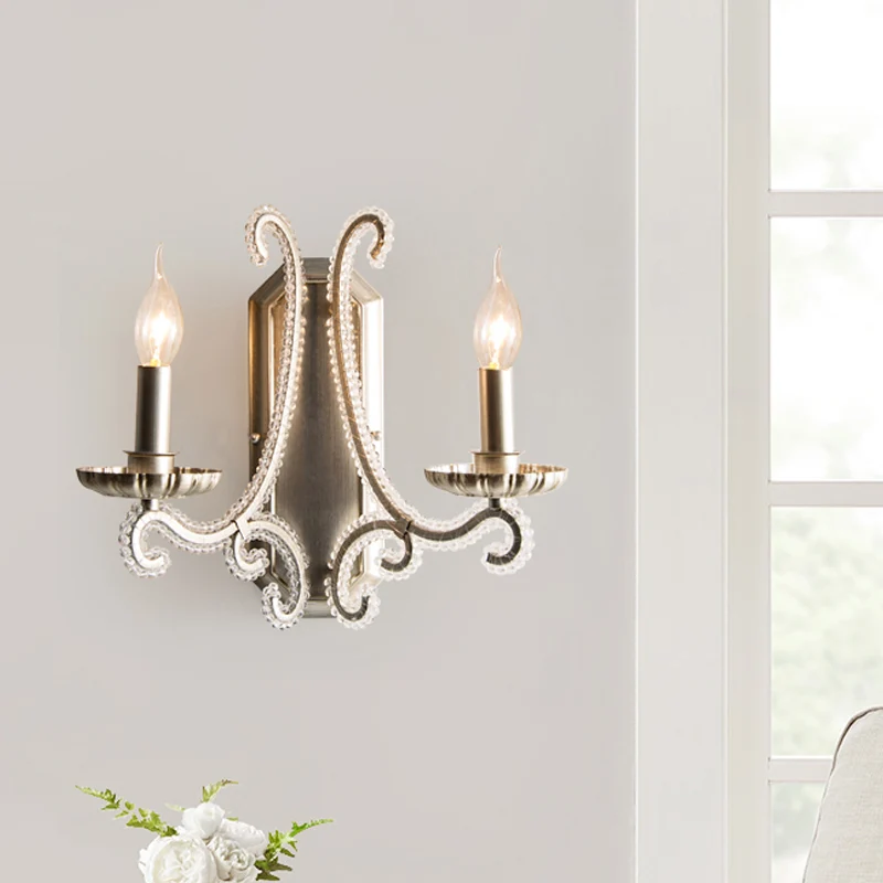 Zilveren kandelaar wandgemonteerde verlichting Traditionele Crystal Strand 1/2-lamp slaapkamer wandlamp Clearhalo