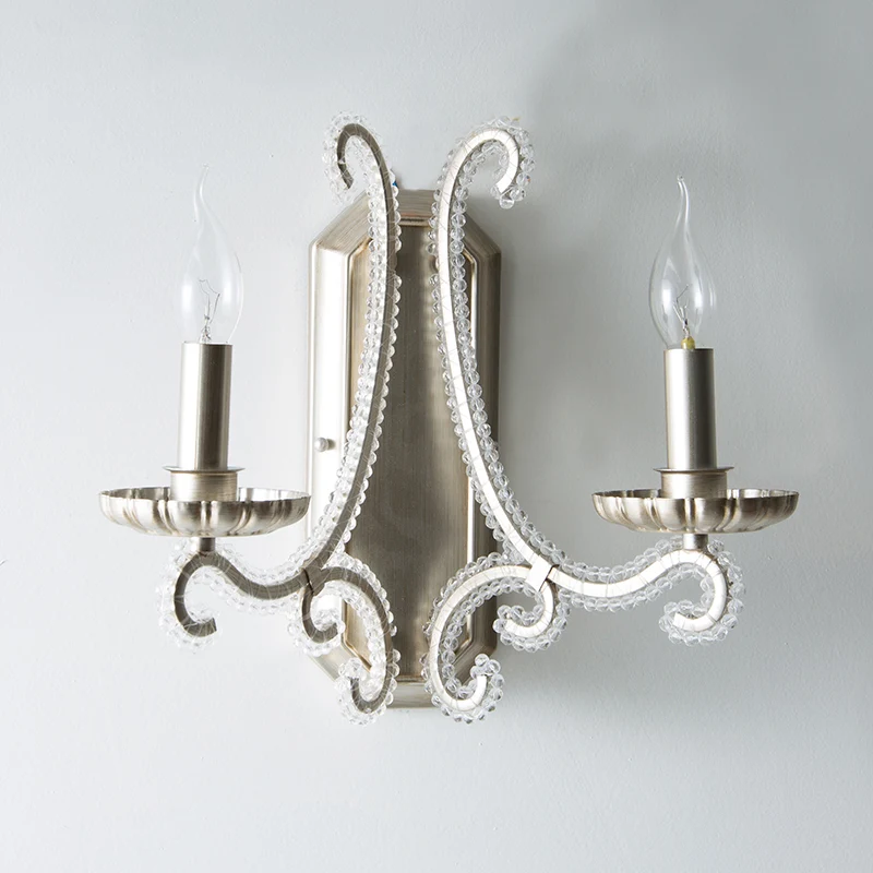 Zilveren kandelaar wandgemonteerde verlichting Traditionele Crystal Strand 1/2-lamp slaapkamer wandlamp Clearhalo