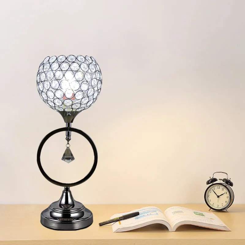Zilveren koepel uitgeholde tafellamp Modern kristal 1-lichts nachtkastje met ringbasis Clearhalo