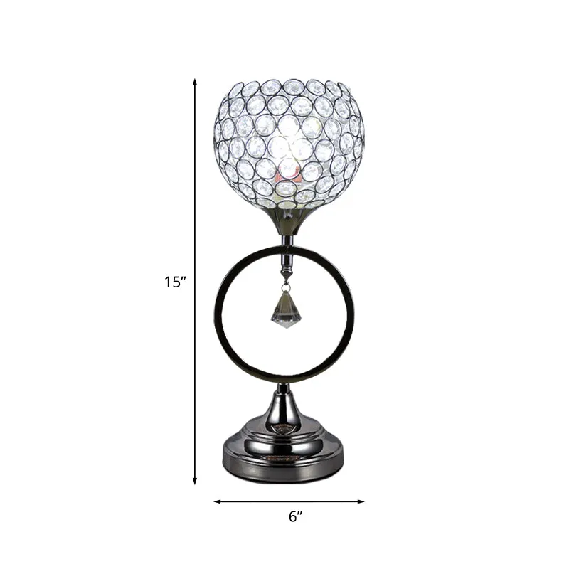 Zilveren koepel uitgeholde tafellamp Modern kristal 1-lichts nachtkastje met ringbasis Clearhalo