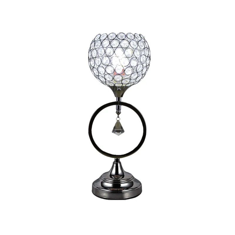 Zilveren koepel uitgeholde tafellamp Modern kristal 1-lichts nachtkastje met ringbasis Clearhalo