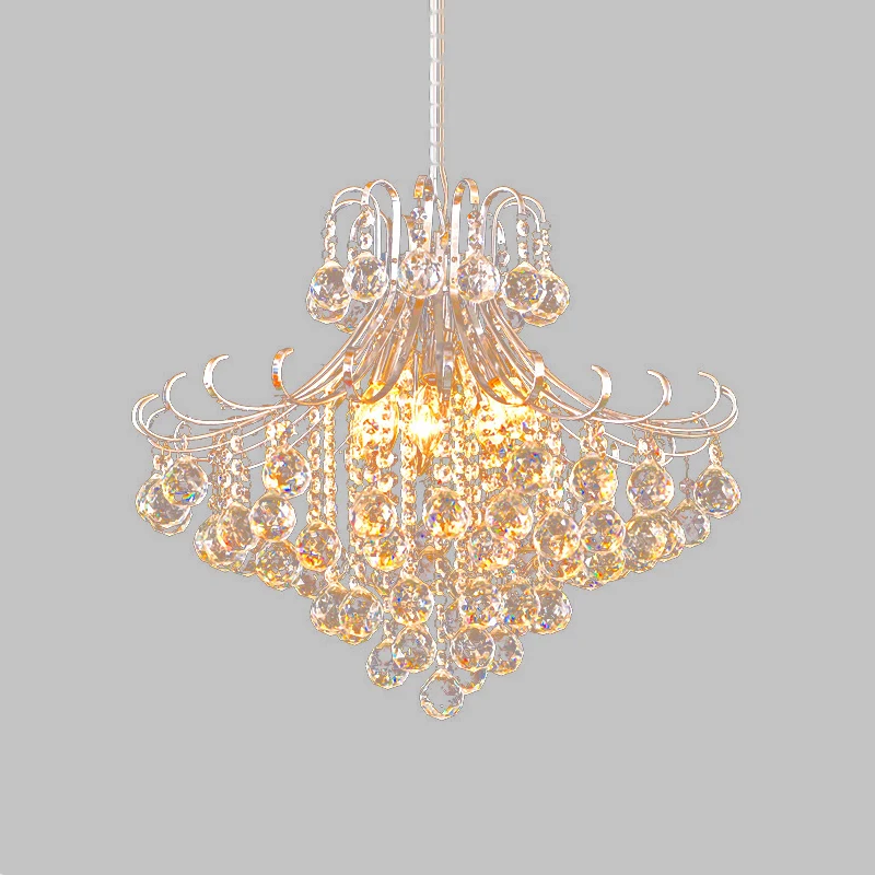 Zilveren kristallen uitlopende kroonluchter traditionele 4-lichts slaapkamer hanglamp Clearhalo