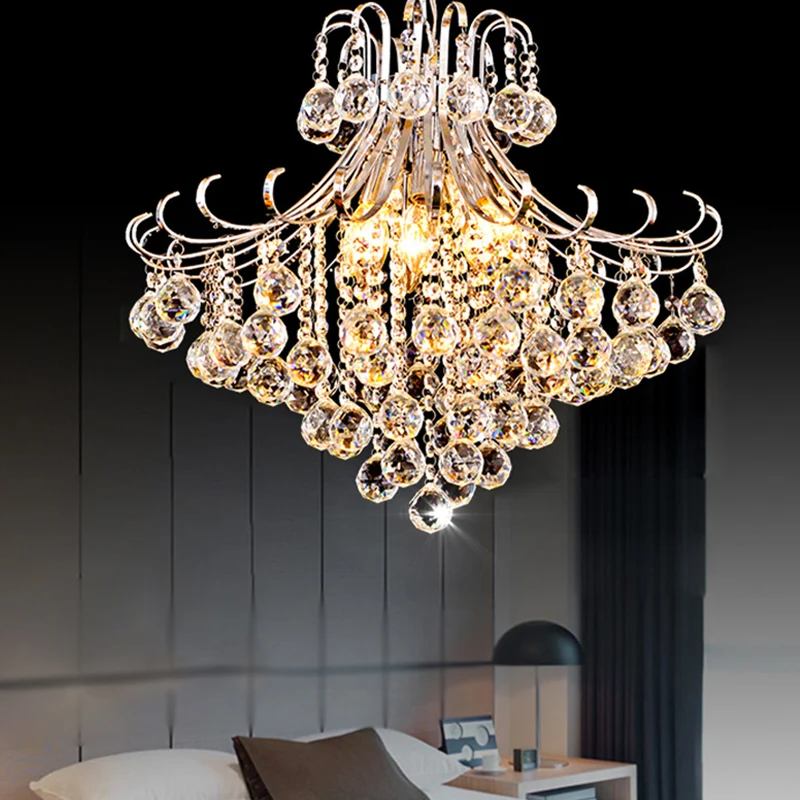 Zilveren kristallen uitlopende kroonluchter traditionele 4-lichts slaapkamer hanglamp Clearhalo