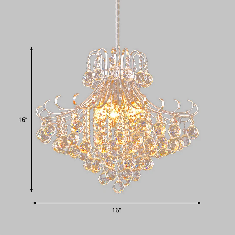 Zilveren kristallen uitlopende kroonluchter traditionele 4-lichts slaapkamer hanglamp Clearhalo