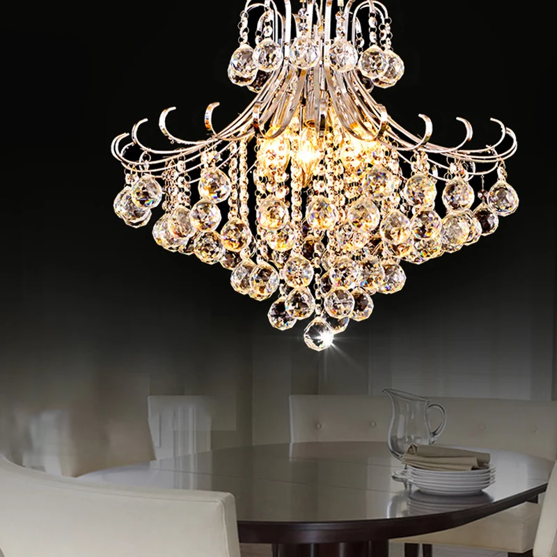 Zilveren kristallen uitlopende kroonluchter traditionele 4-lichts slaapkamer hanglamp Clearhalo