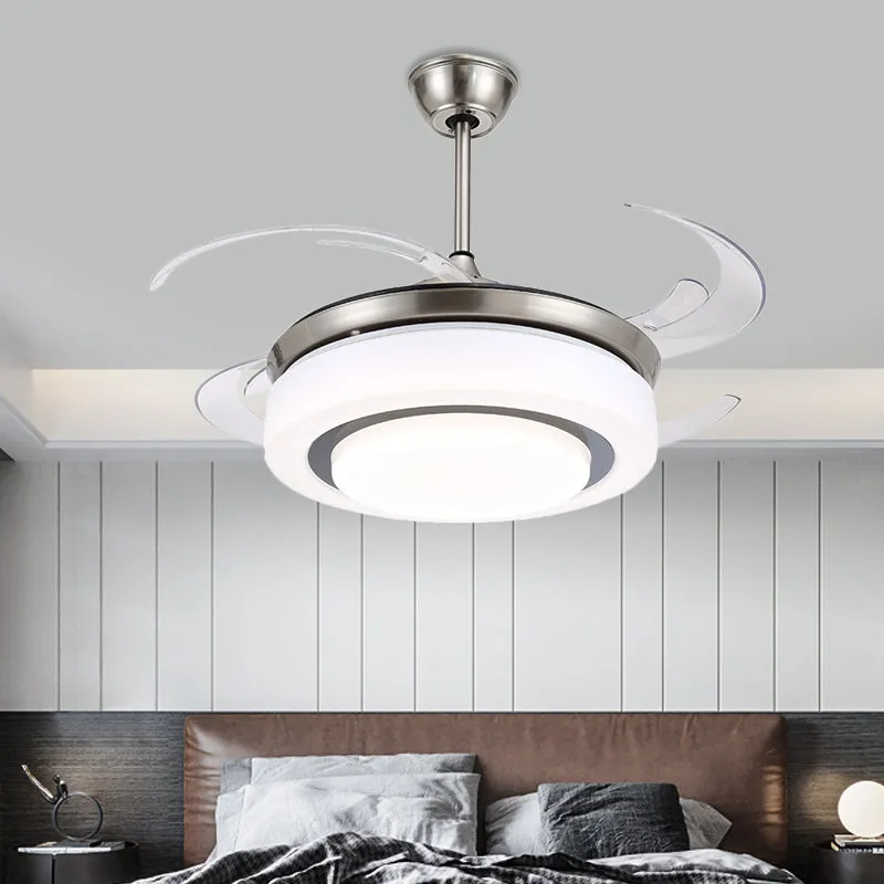48" W zilveren LED semi-inbouw plafondlamp modernistische metalen cirkel 4 bladen hangende ventilatorlamp met acryl kap Cl...