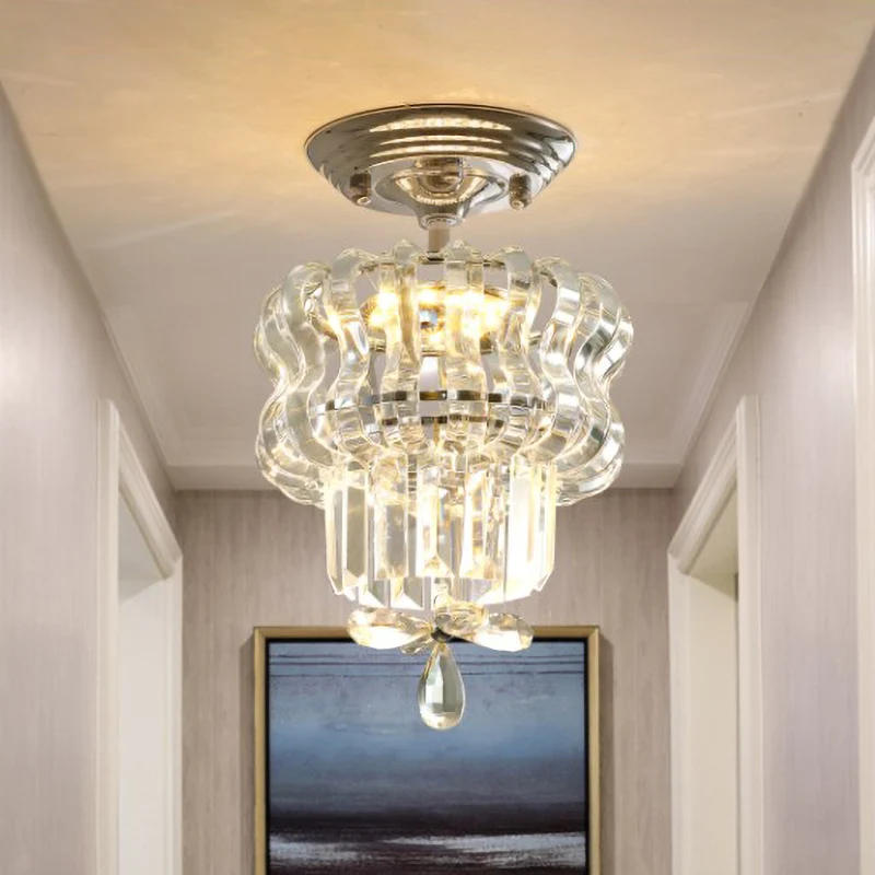 Zilveren LED semi-inbouwlamp, eenvoudig kristal, 2-laags, klein dicht bij plafondlamp voor gang Clearhalo