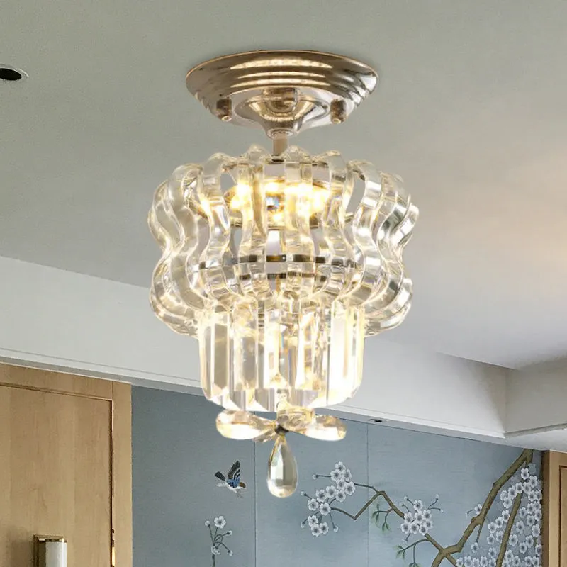 Zilveren LED semi-inbouwlamp, eenvoudig kristal, 2-laags, klein dicht bij plafondlamp voor gang Clearhalo