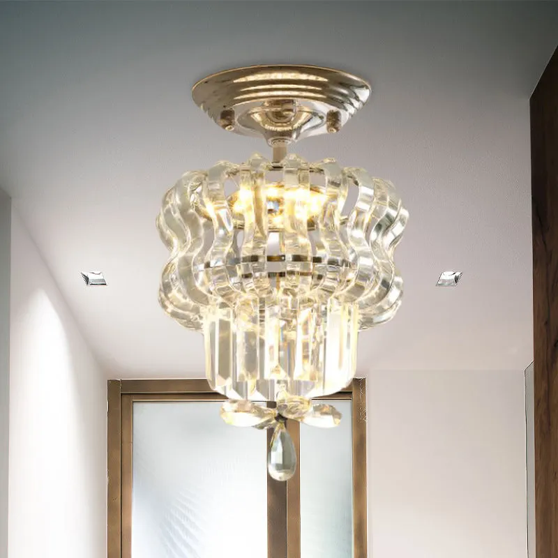 Zilveren LED semi-inbouwlamp, eenvoudig kristal, 2-laags, klein dicht bij plafondlamp voor gang Clearhalo