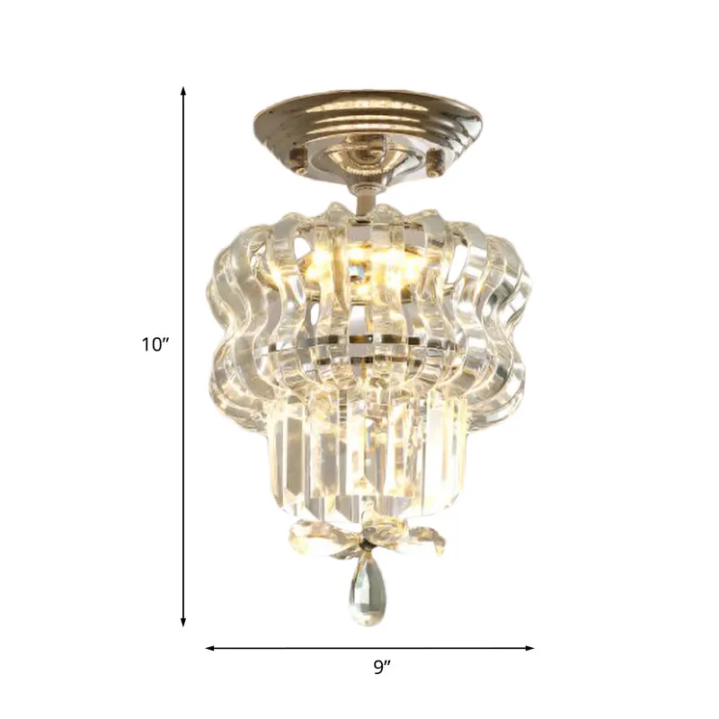 Zilveren LED semi-inbouwlamp, eenvoudig kristal, 2-laags, klein dicht bij plafondlamp voor gang Clearhalo
