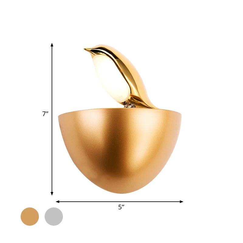 Zilver/gouden Birdie-wandlamp voor kinderen, aluminium LED-sconce-lamp met kwartbolstandaard Clearhalo