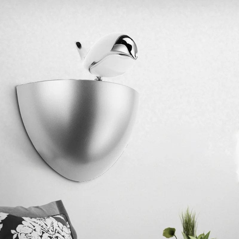 Zilver/gouden Birdie-wandlamp voor kinderen, aluminium LED-sconce-lamp met kwartbolstandaard Clearhalo