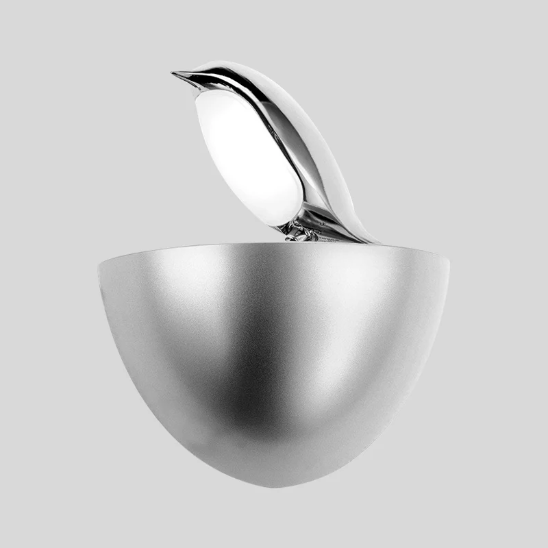 Zilver/gouden Birdie-wandlamp voor kinderen, aluminium LED-sconce-lamp met kwartbolstandaard Clearhalo