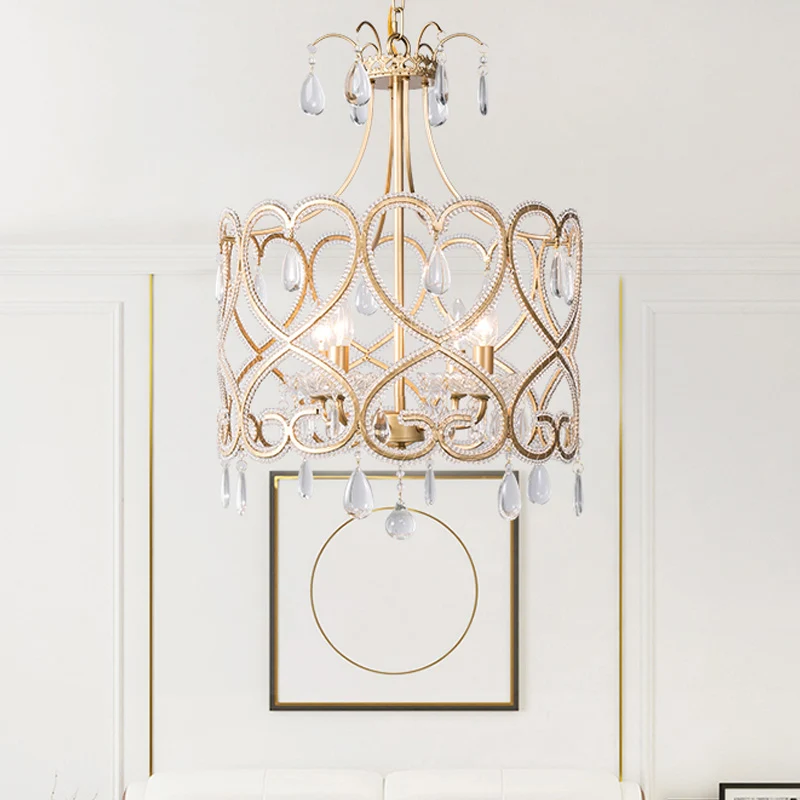 Zilverkleurige 4-lichts kroonluchter antieke kristallen trommel-hanglamp met kralen en wervelpatroon Clearhalo