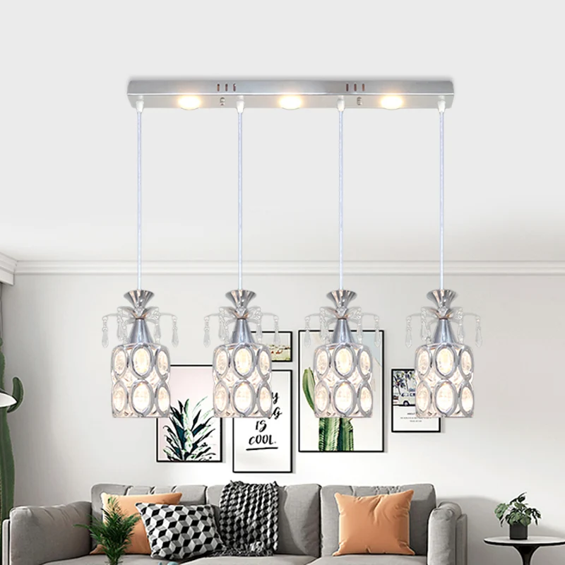 Zilverkleurige cilindrische clusterlichthanger Modernisme 4 lampen Kristallen blokhanglamp Clearhalo