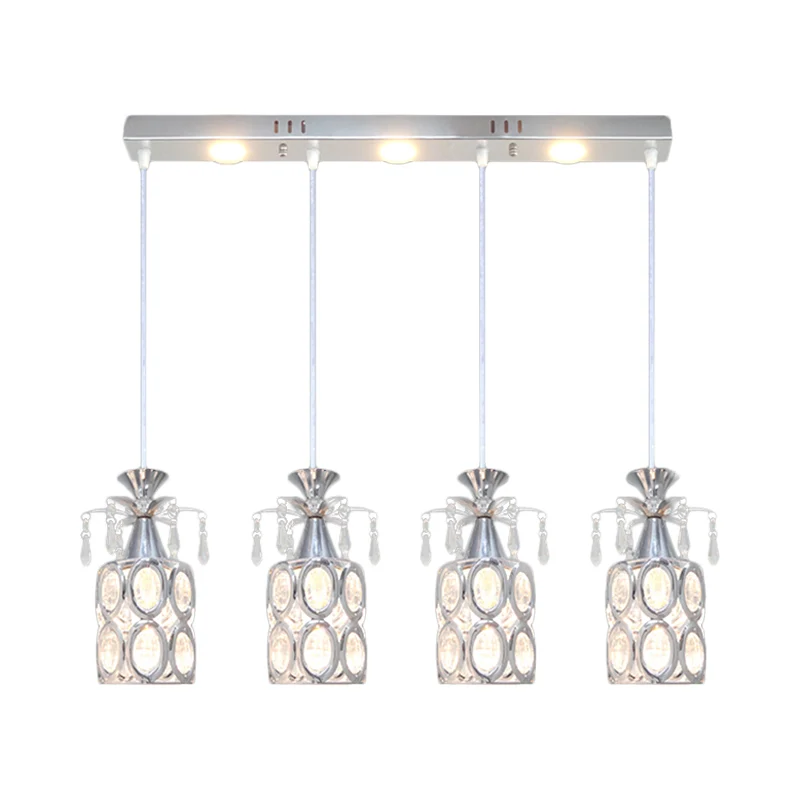 Zilverkleurige cilindrische clusterlichthanger Modernisme 4 lampen Kristallen blokhanglamp Clearhalo