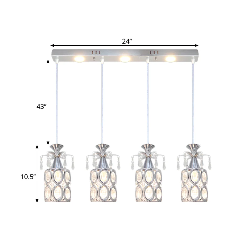 Zilverkleurige cilindrische clusterlichthanger Modernisme 4 lampen Kristallen blokhanglamp Clearhalo