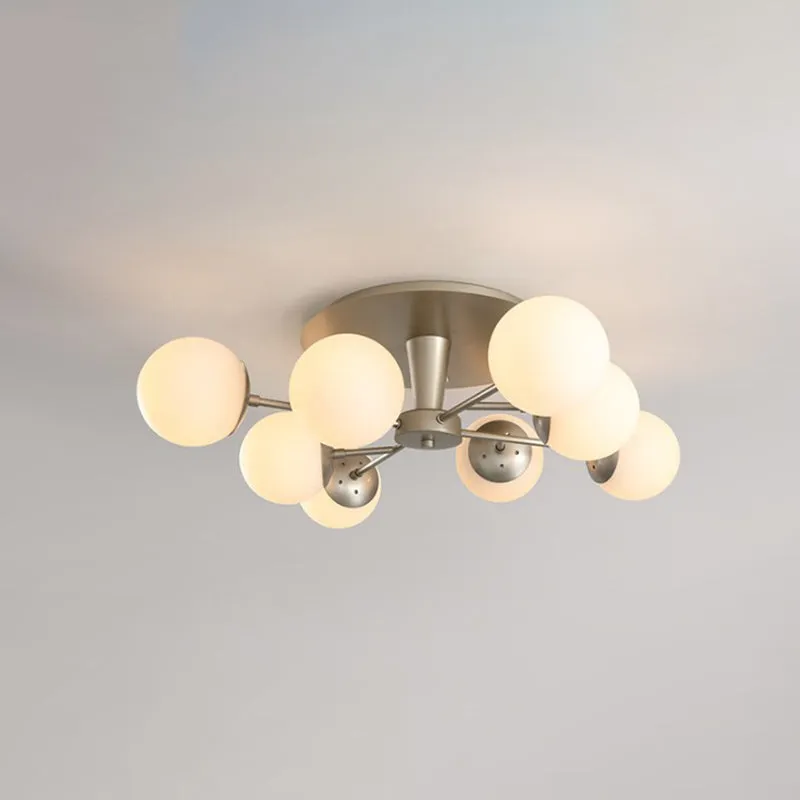 Zilver/Rose Goud Afgewerkte Bal Semi-Inbouw Modernistische 8 Lichts Opaal Glas Dichtbij Plafondlamp Clearhalo