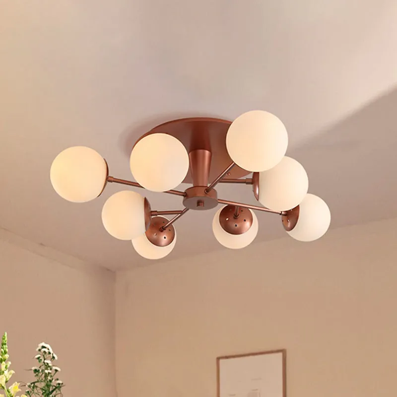 Zilver/Rose Goud Afgewerkte Bal Semi-Inbouw Modernistische 8 Lichts Opaal Glas Dichtbij Plafondlamp Clearhalo