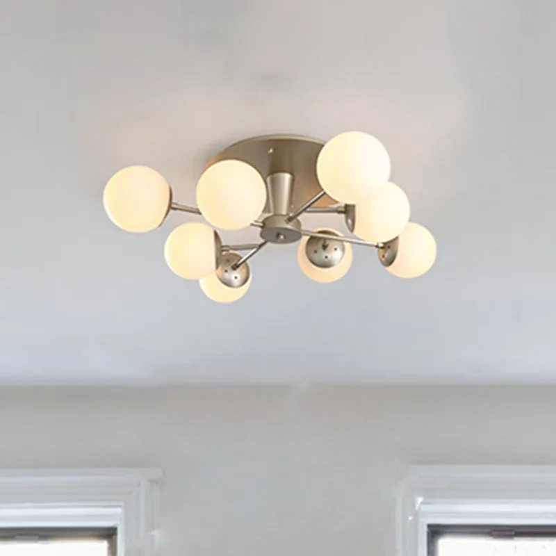 Zilver/Rose Goud Afgewerkte Bal Semi-Inbouw Modernistische 8 Lichts Opaal Glas Dichtbij Plafondlamp Clearhalo