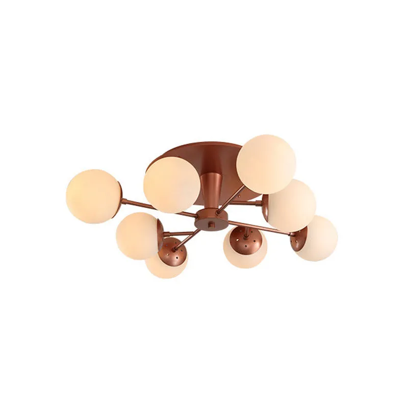Zilver/Rose Goud Afgewerkte Bal Semi-Inbouw Modernistische 8 Lichts Opaal Glas Dichtbij Plafondlamp Clearhalo