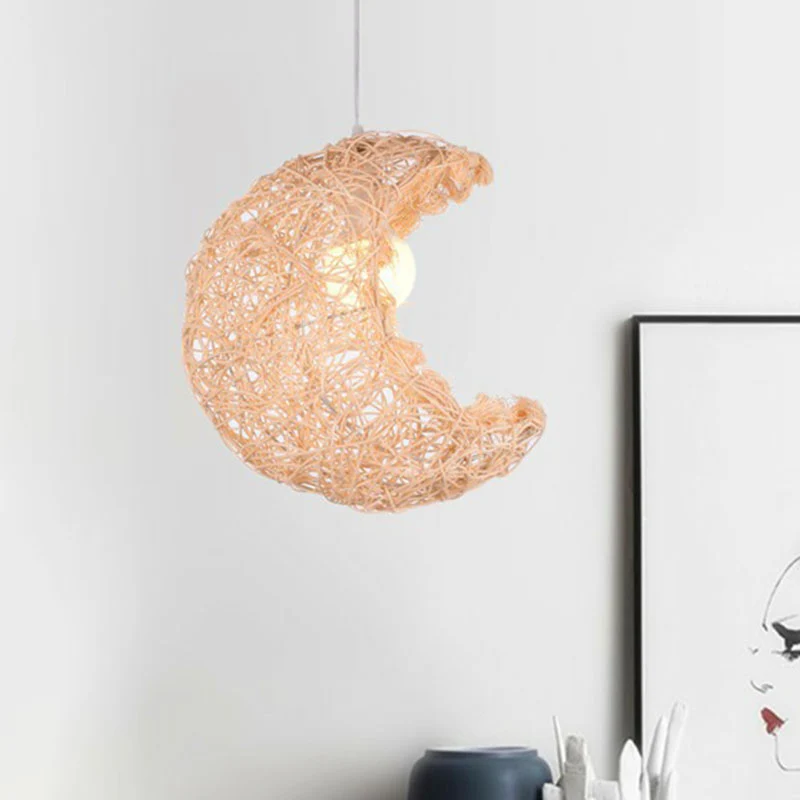 Zuidoost-Azië Crescent Shade Plafondverlichting Rotan 1 Lamp Theesalon Hanglamp Clearhalo