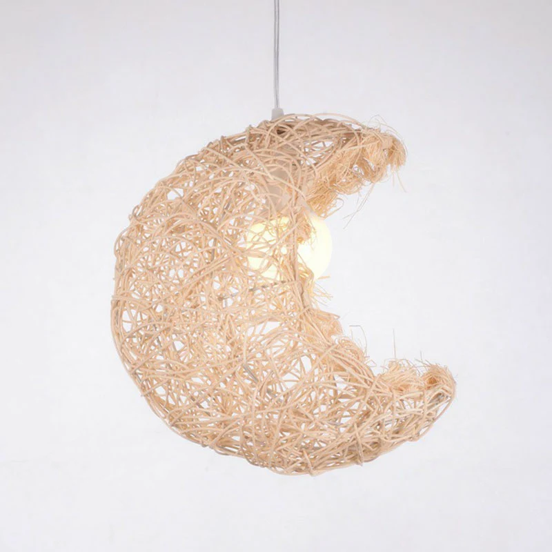 Zuidoost-Azië Crescent Shade Plafondverlichting Rotan 1 Lamp Theesalon Hanglamp Clearhalo