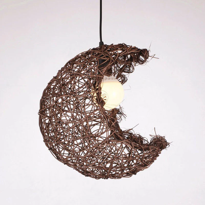 Zuidoost-Azië Crescent Shade Plafondverlichting Rotan 1 Lamp Theesalon Hanglamp Clearhalo