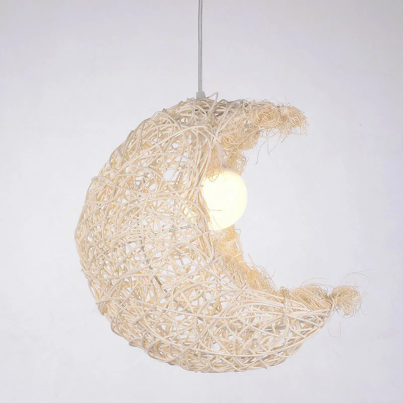Zuidoost-Azië Crescent Shade Plafondverlichting Rotan 1 Lamp Theesalon Hanglamp Clearhalo