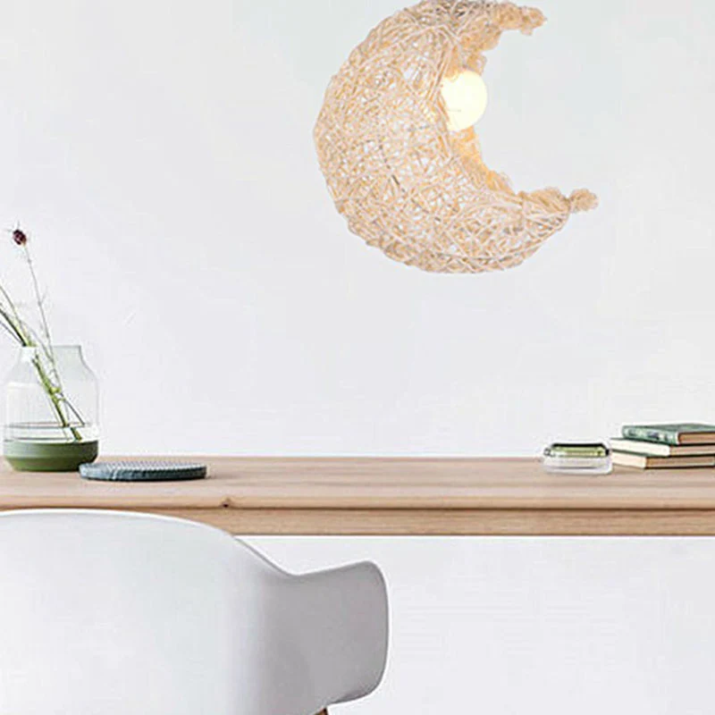 Zuidoost-Azië Crescent Shade Plafondverlichting Rotan 1 Lamp Theesalon Hanglamp Clearhalo
