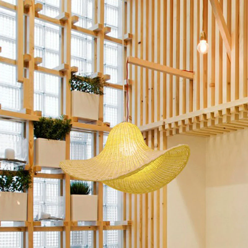 Zuidoost-Azië Strohoed-plafondlamp Rotan Single Tea Room Hangende hanglamp hout Clearhalo