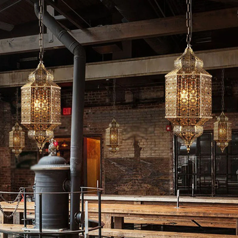 Zuidoost-Azië Uitgesneden hanglamp 2 koppen ijzeren plafondverlichting brons voor restaurant Clearhalo