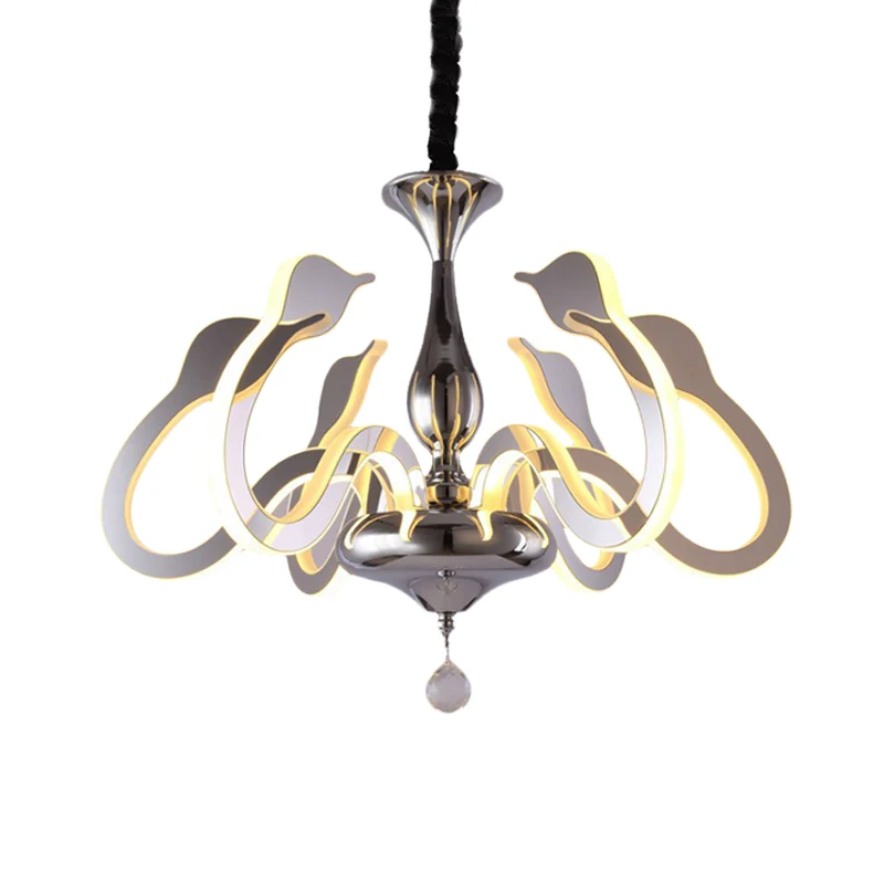 Zwanenkop acryl kroonluchter modernisme 6 lampen chroom hanglamp wit/warm/natuurlijk licht met kristallen druppel Clearhalo
