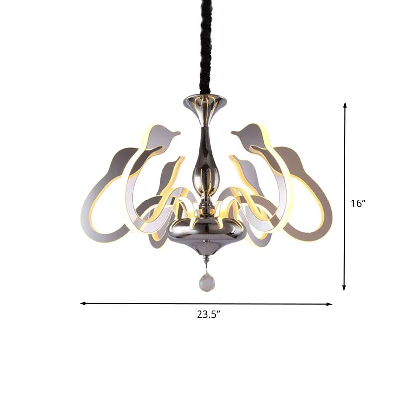 Zwanenkop acryl kroonluchter modernisme 6 lampen chroom hanglamp wit/warm/natuurlijk licht met kristallen druppel Clearhalo