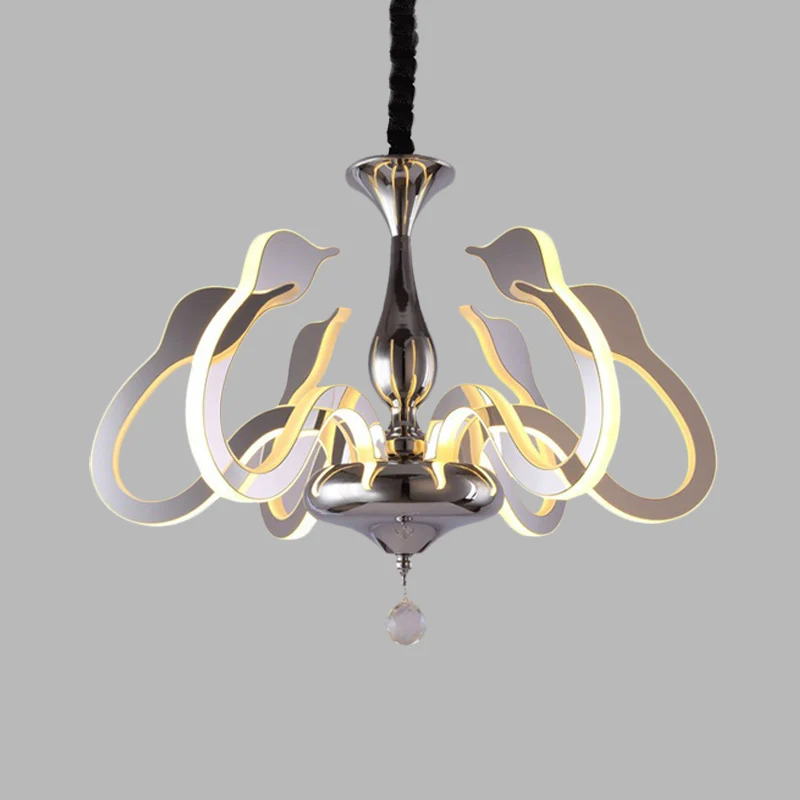 Zwanenkop acryl kroonluchter modernisme 6 lampen chroom hanglamp wit/warm/natuurlijk licht met kristallen druppel Clearhalo