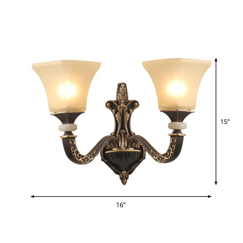 Zwart 1/2-lamps wandgemonteerd lichtarmatuur Retro melkachtig glas uitlopende schaduw schanslicht Clearhalo