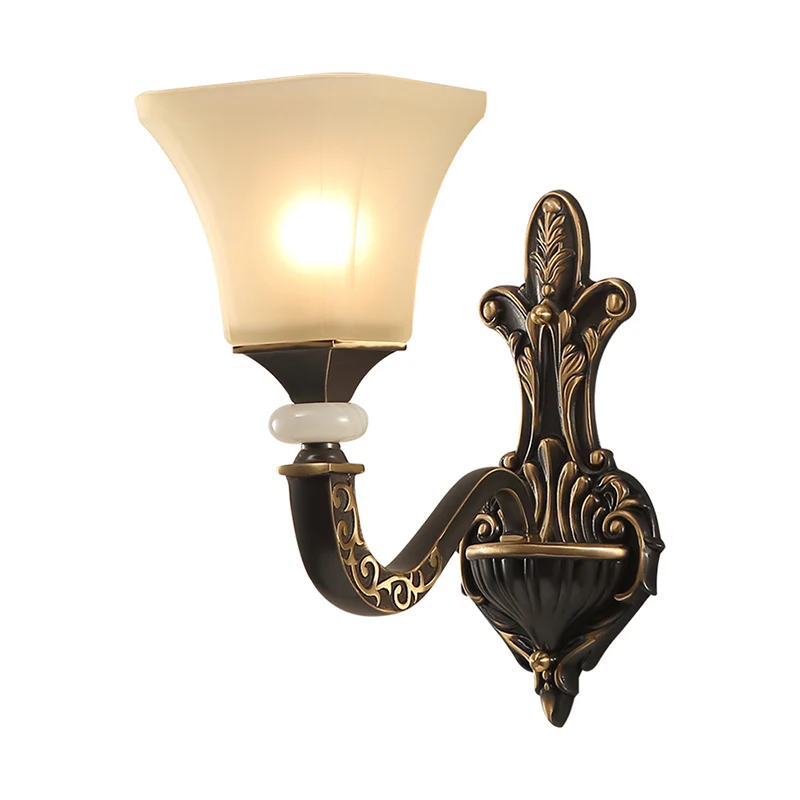 Zwart 1/2-lamps wandgemonteerd lichtarmatuur Retro melkachtig glas uitlopende schaduw schanslicht Clearhalo