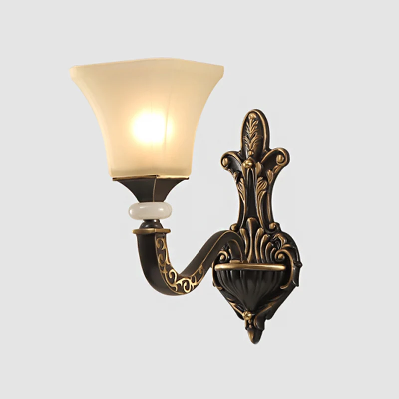 Zwart 1/2-lamps wandgemonteerd lichtarmatuur Retro melkachtig glas uitlopende schaduw schanslicht Clearhalo