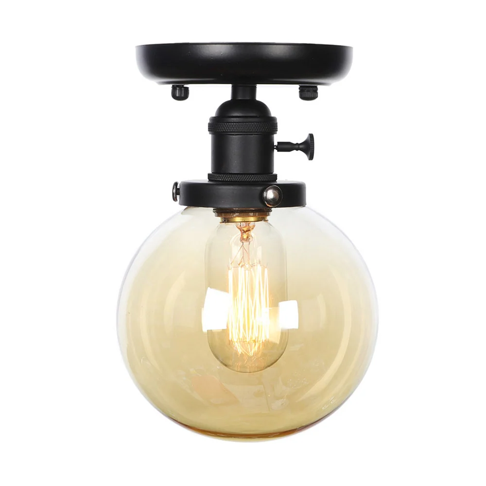 Zwart 1-lichts plafondmontage helder/amber glas industriële ronde/bol semi-inbouwlamp voor keuken Clearhalo