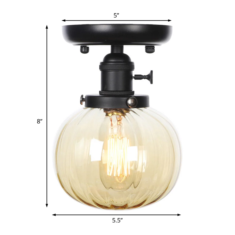 Zwart 1-lichts plafondmontage helder/amber glas industriële ronde/bol semi-inbouwlamp voor keuken Clearhalo