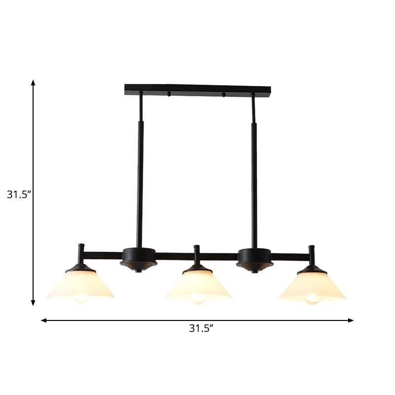 Zwart 3-lichts eilandlichtarmatuur Traditionele hanglamp van matglas met kegel Clearhalo