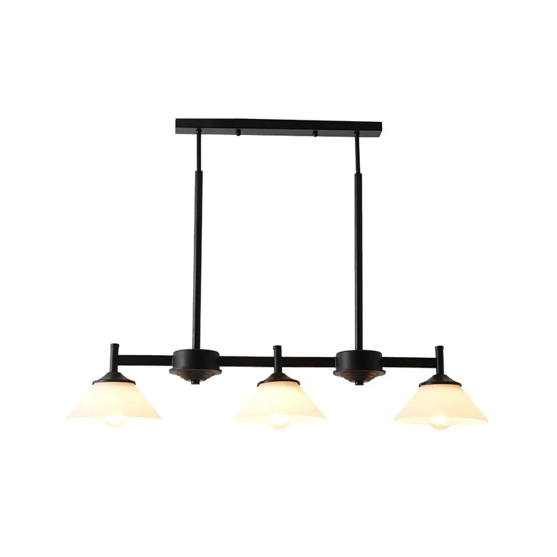 Zwart 3-lichts eilandlichtarmatuur Traditionele hanglamp van matglas met kegel Clearhalo