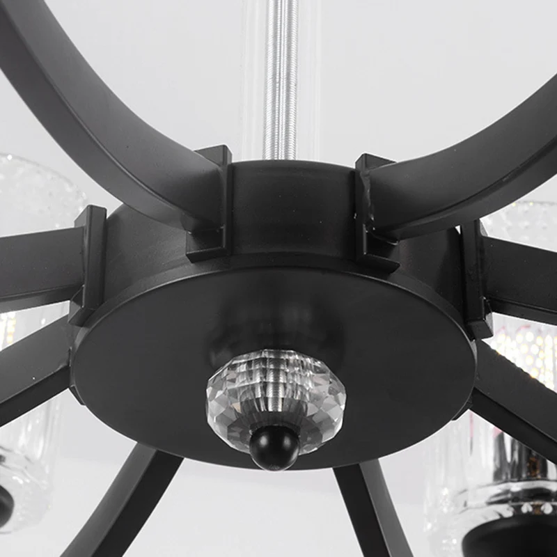 Zwart 5/6/8 licht kroonluchter lichtarmatuur traditionele helder getextureerde glazen cilinder hanglamp Clearhalo