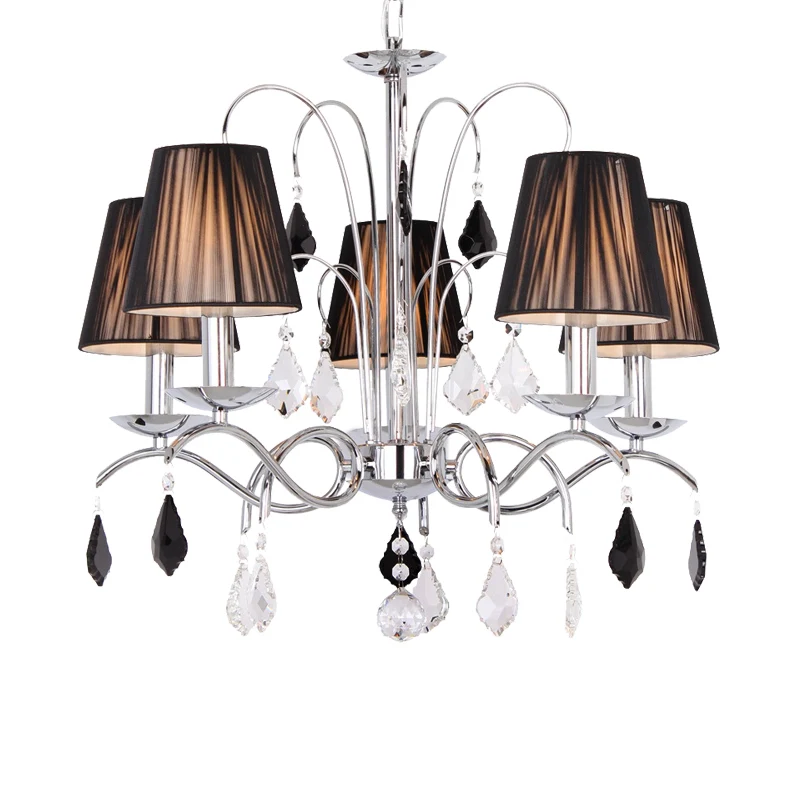 Zwart 5-lichts kroonluchter licht eigentijds geplooid stoffen tonscherm plafondlamp met gedraaide arm Clearhalo