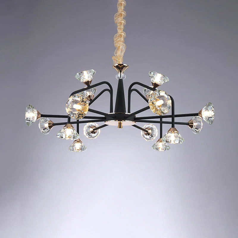 Zwart 9/12 lichten kroonluchter licht moderne piramide kristal gebogen arm hangende plafondlamp Clearhalo