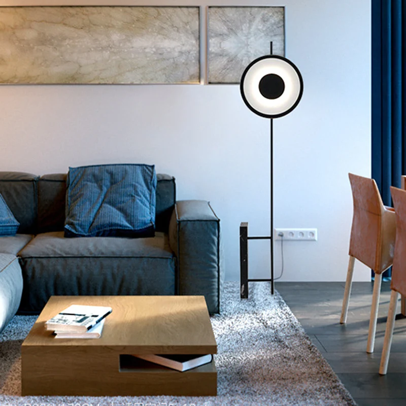 Zwart afgewerkt rond paneel vloerverlichting modernistische LED metalen staande vloerlamp Clearhalo