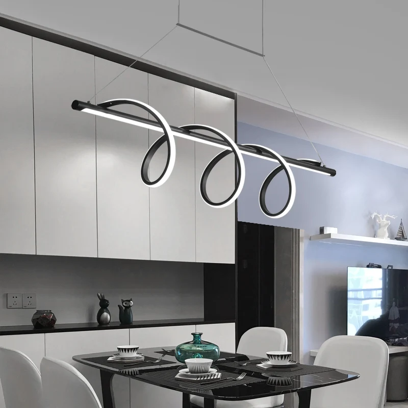 Zwart afgewerkt spiraalvormig eilandlichtarmatuur Eenvoudige stijl LED-hanglamp voor eetkamer Clearhalo