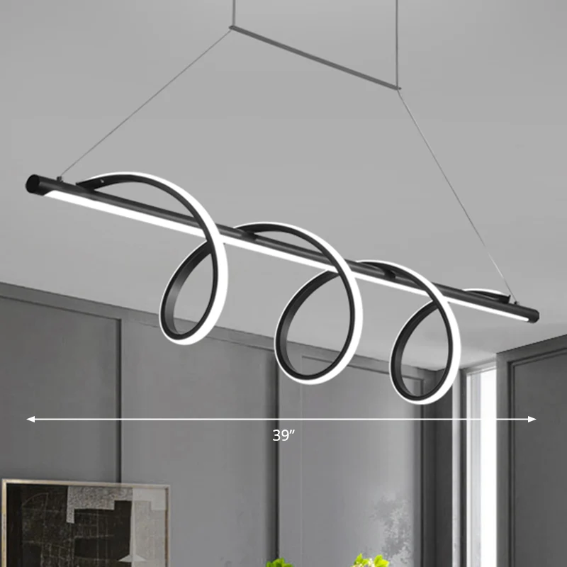Zwart afgewerkt spiraalvormig eilandlichtarmatuur Eenvoudige stijl LED-hanglamp voor eetkamer Clearhalo